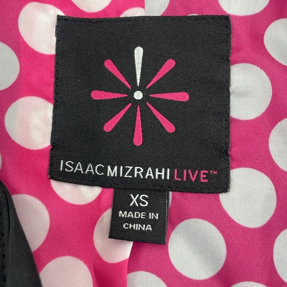 ISAAC MIZRAHI Live! Black Trench Coat Polka Dot Lining Gold Hardware FREE SHIP - Picture 6 of 9